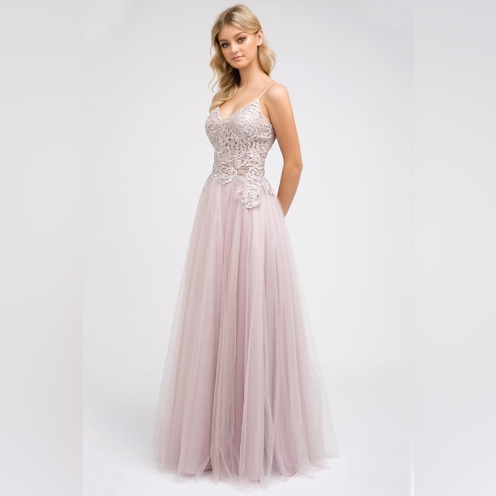 EMBROIDERED Bodice A-Line Tulle Gown By JULIET 212 size S